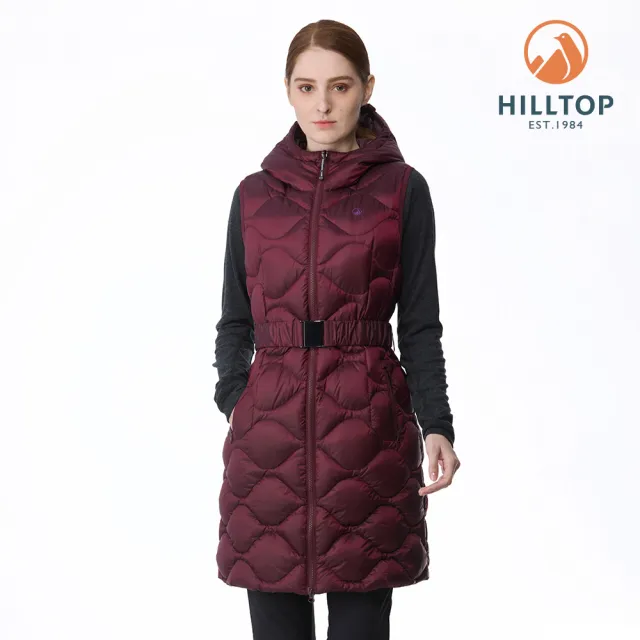 【Hilltop 山頂鳥】雙面穿羽絨長背心 女款 酒紅/磚紅｜PF25XFH3ECHH