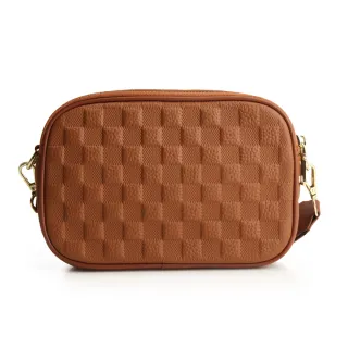 【MOROM】交換禮物 真皮棋盤格側肩包(真皮包包 共三色)