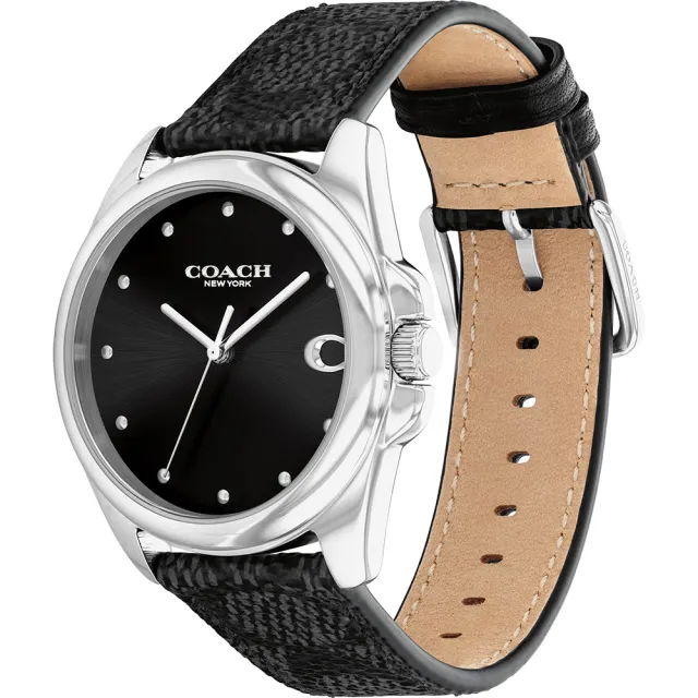 【COACH】Greyson C字皮帶女錶-黑/36mm(CO14504112)