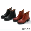 【DIANA】5 cm質感雙色牛皮彈性布鞋口設計側拉鍊德比短靴-經典復古(棕)
