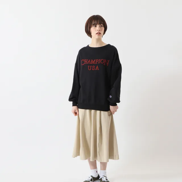 【Champion】官方直營 Womens Logo 寬袖大學長袖Tee-女(黑色)