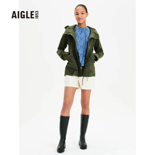 【AIGLE】女 MTD 防水透氣外套AG-FQ226A080 軍綠(女外套 防水透氣外套)