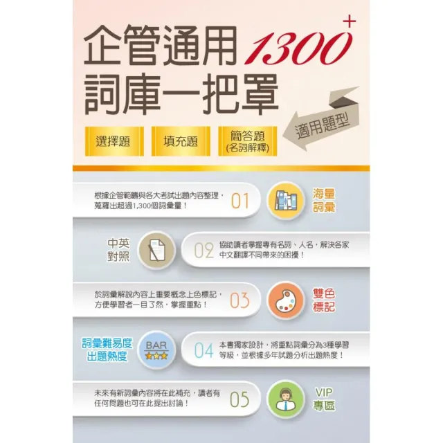 1300＋企管通用詞庫一把罩（坊間最強海量詞彙輕鬆學習•選擇填充名詞解釋一體適用）（3版） | 拾書所