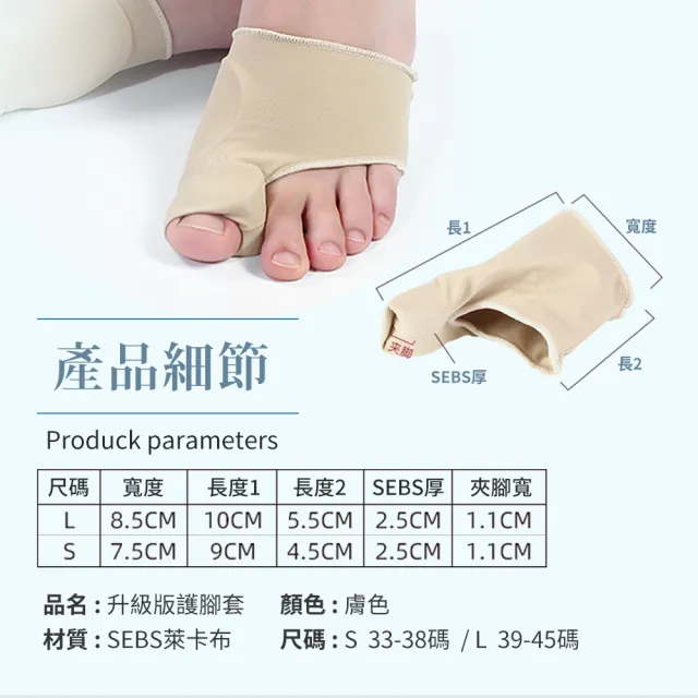 SEBS拇趾外翻護理保護套-1對裝(拇指分趾器 姆趾套 腳趾外翻襪 拇指外翻矯正器)