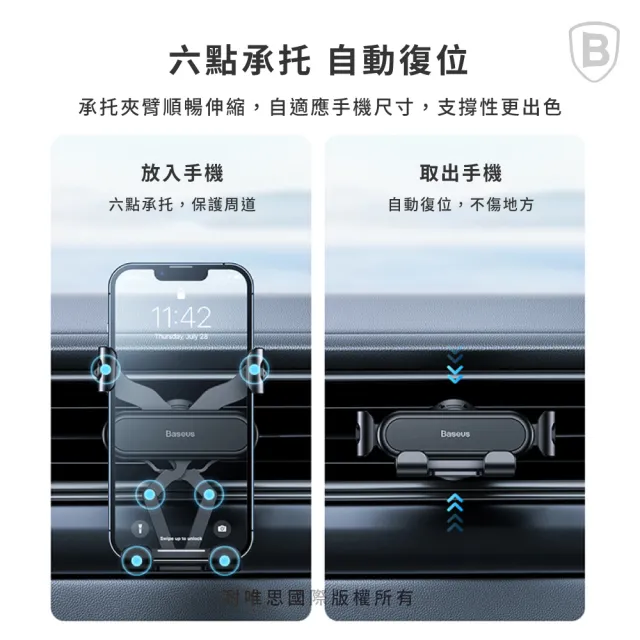【BASEUS】倍思創新微旋夾臂重力聯動車用/出風口手機支架(兩色可選)
