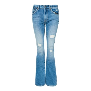 【Superdry】女裝 丹寧長褲 Mid Rise Slim Flar(淺藍刷破)