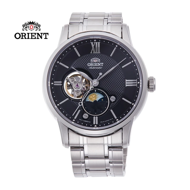 【ORIENT 東方錶】ORIENT 東方錶 SUN&MOON系列 半露空日月相錶  鋼帶款 黑色  42mm(RA-AS0008B)