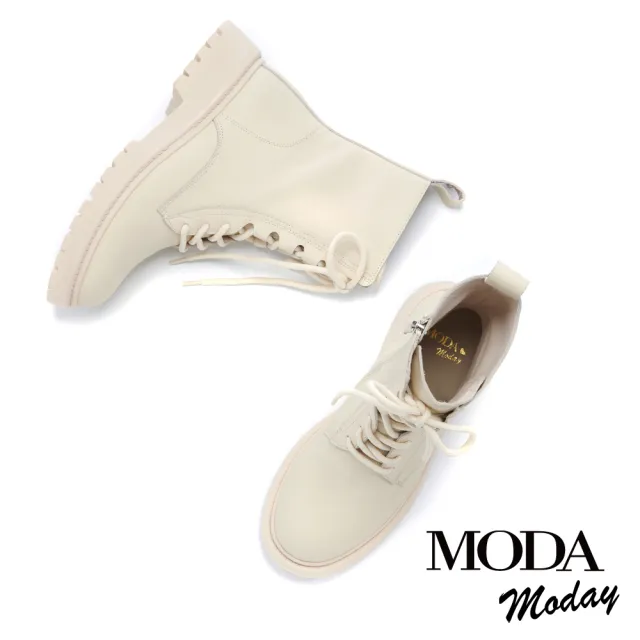 【MODA Moday】帥氣時髦感全真皮綁帶QQ厚底短靴(白)