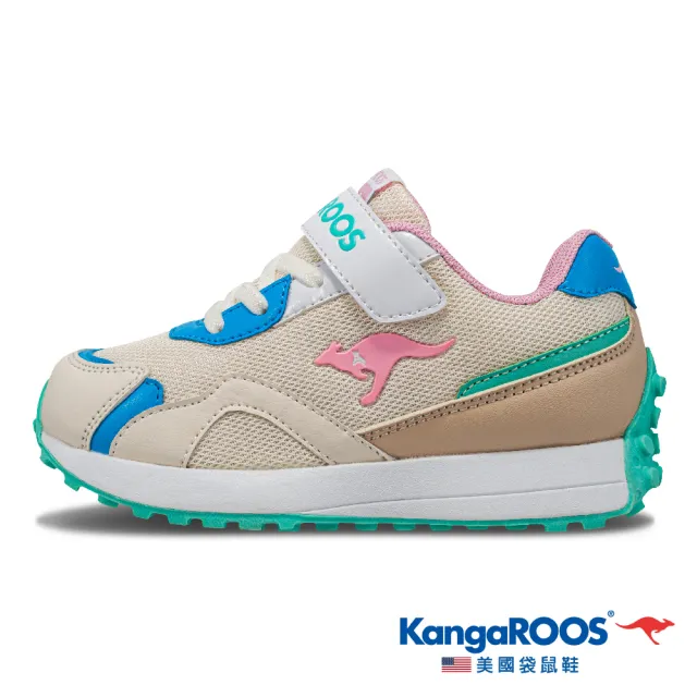【KangaROOS 美國袋鼠鞋】童鞋 RUNNER 經典復古運動跑鞋(米/粉/藍-KK31831)