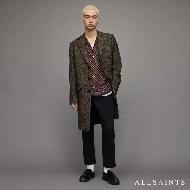 【ALLSAINTS】MILLIGAN 低調人字紋標準領中長版羊毛大衣(修身版型)