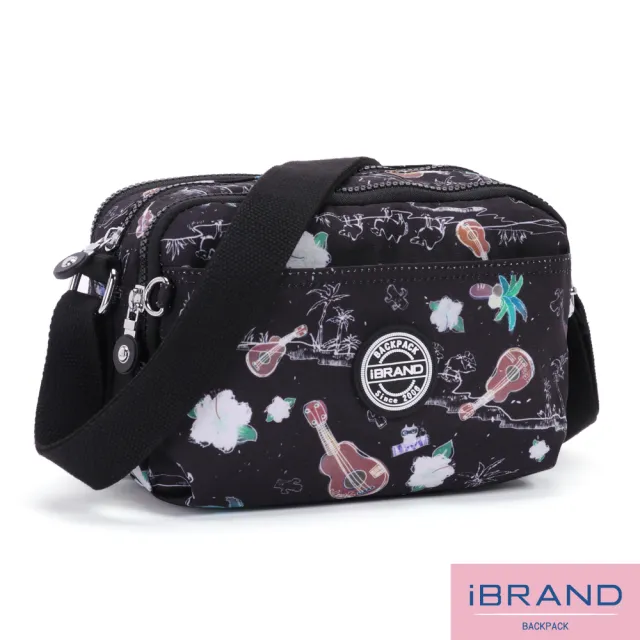 【iBrand】雙11 輕盈防潑水三層多收納側斜背包(防水包 沙漠派對)