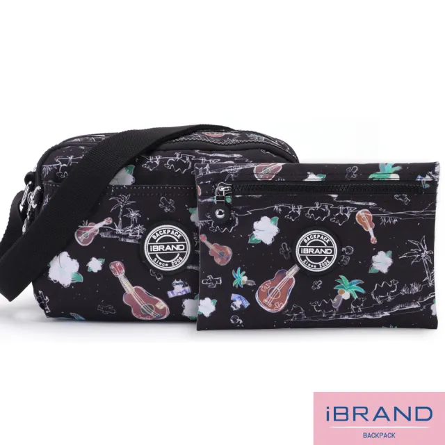 【iBrand】雙11 輕盈防潑水三層多收納側斜背包(防水包 沙漠派對)