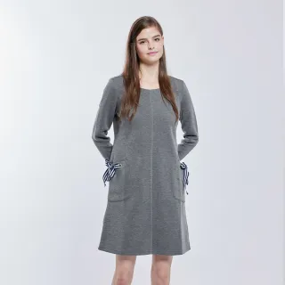 【NAUTICA】女裝 修身素面緞帶長洋裝(灰色)