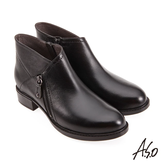 【A.S.O 阿瘦集團】健康暖心靴 側邊拉鍊裸靴(黑)