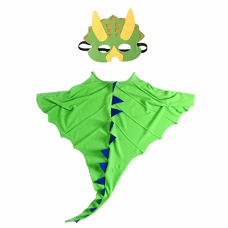 【摩達客】摩達客★萬聖派對變裝扮★兒童綠色恐龍造型斗篷二件組-面具/斗篷-★Cosplay