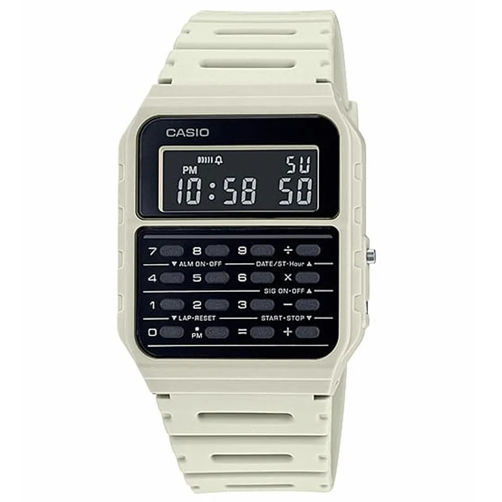 【CASIO 卡西歐】風潮 計算機樹脂腕錶/白x黑面(CA-53WF-8B)