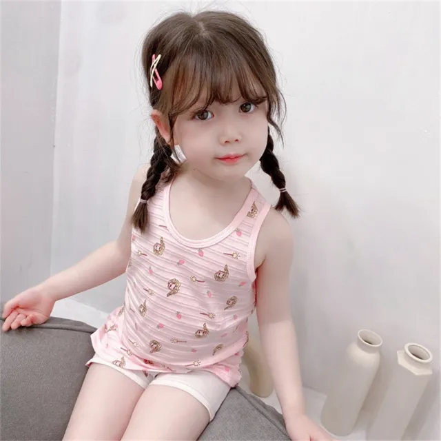 【安朵童舖】現貨韓版竹節棉無袖背心卡通吊帶背心女童上衣背心兒童(022/015)