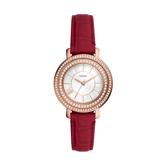 【FOSSIL】Jacqueline 環鑽迎春雕花兔翻轉女錶 紅色皮革錶帶 手錶 34MM ES5248