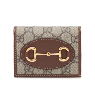 【GUCCI 古馳】Horsebit 1955 皮夾 零錢包 短夾 卡夾 米色 烏木色 621887