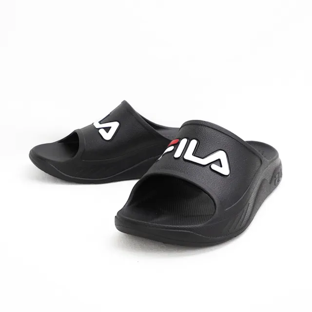 【FILA】Plumpy Slide 男女 拖鞋 舒適 休閒 游泳 戲水 雨天 居家 情侶 黑(4-S334W-001)