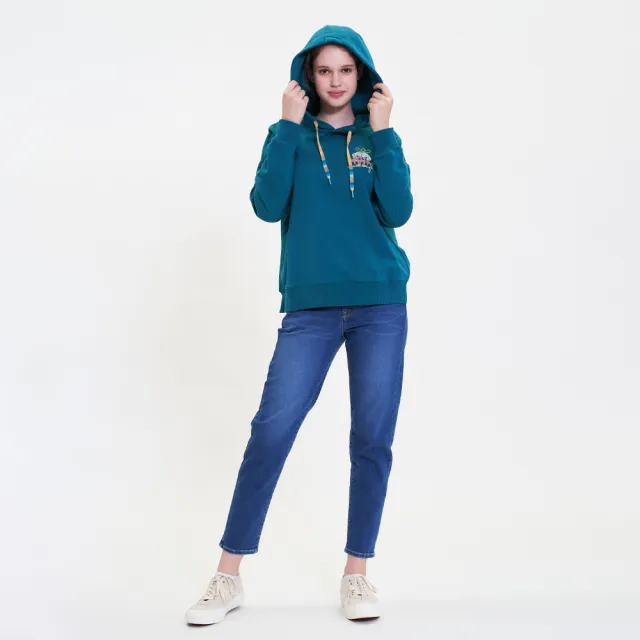 【Lee】女裝 長袖帽T / 多彩帽繩 系列刺繡 雲杉綠 Oversized版型 / 101+ 系列(LL220449728)