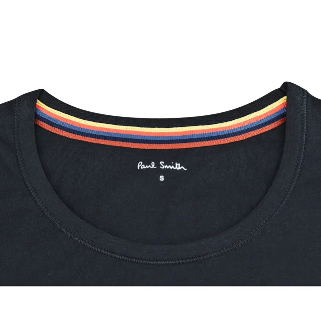 【Paul Smith】PAUL SMITH 白字LOGO半圓彩色條紋純棉短袖T恤(男款/黑)