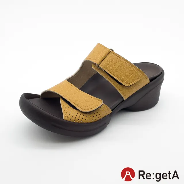 【RegettaCanoe】Re:getA  Regetta雙腰帶打孔 楔形涼鞋R-2681(MUS-芥末黃)
