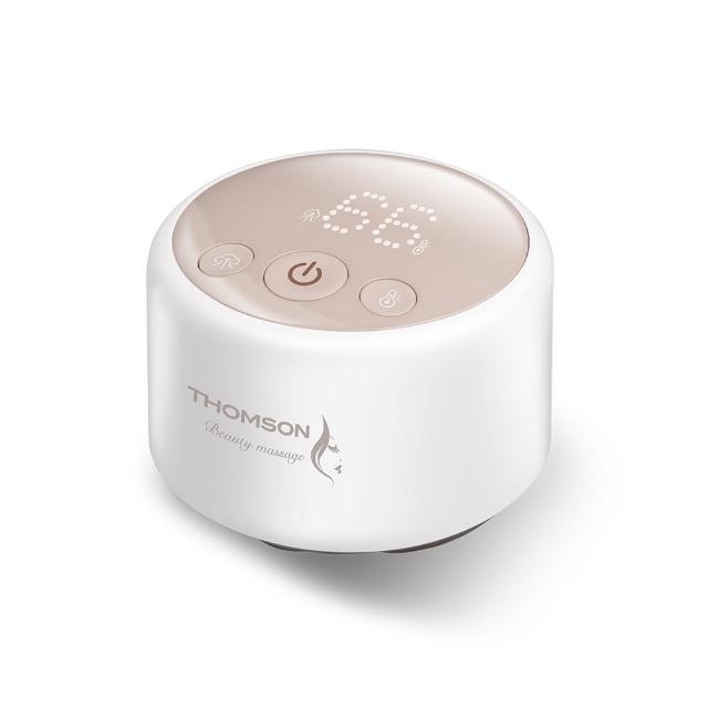  THOMSON湯姆盛 TM-BC02DC 氣壓式肩頸按摩機，採用紅砭石與PC、ABS材質，輕巧僅0.238kg，尺寸8.2x8.2x5.3cm，便於攜帶。支援頸部、肩部、手臂、背部、大腿、小腿多部位按摩，6檔氣壓模式（最高-64kpa）提供舒適包裹式按摩，搭配6檔加熱功能（最高42±3℃）促進血液迴圈。充電式設計，120分鐘充電續航90-100分鐘，額定電壓3.7V，輸入5V 1A，消耗功率10W。配件包含充電線、過濾棉10個包與說明書，1年保固，中國製造，白色系設計，適合日常放鬆與肩頸保健。 