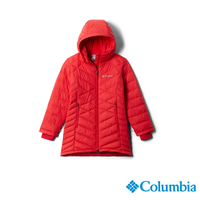 【Columbia 哥倫比亞】童款-Omni-Heat 鋁點保暖長版連帽外套-桃紅(UWG00370FC / 保暖.防潑.休閒)