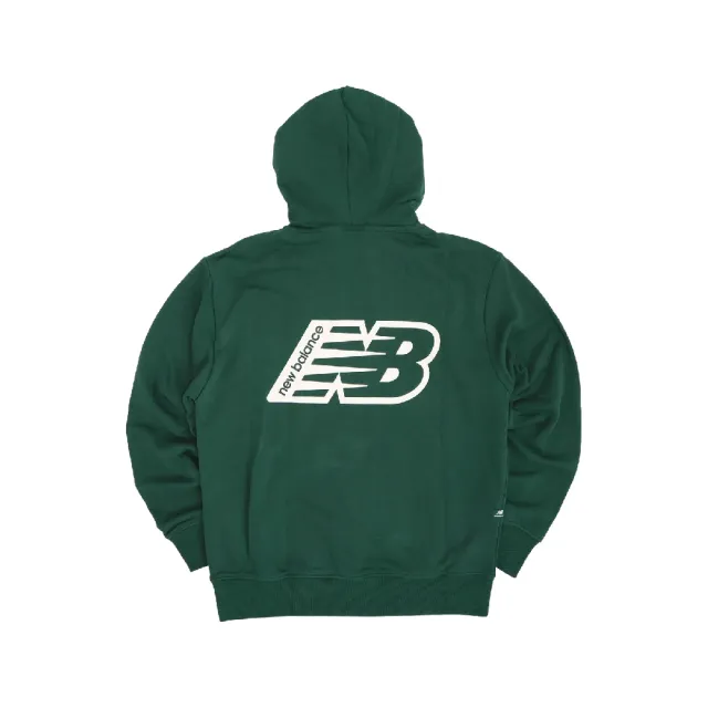 NEW BALANCE】帽T Essentials Fleece 綠白長袖寬版大Logo 連帽上衣NB