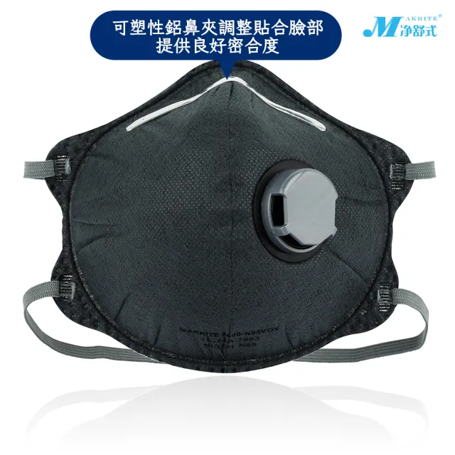【淨舒式】Makrite｜N95_NIOSH認證防護口罩｜10片/盒｜杯型活性碳｜氣閥款｜9600-N95VOV(N95口罩)
