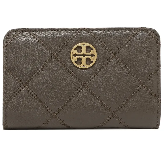 【TORY BURCH】菱格紋皮格拉鍊中夾