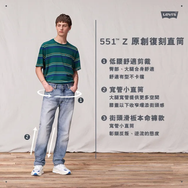 【LEVIS 官方旗艦】男款 551Z復古直筒牛仔褲 / 精工中藍染作舊石洗 熱賣單品 24767-0055