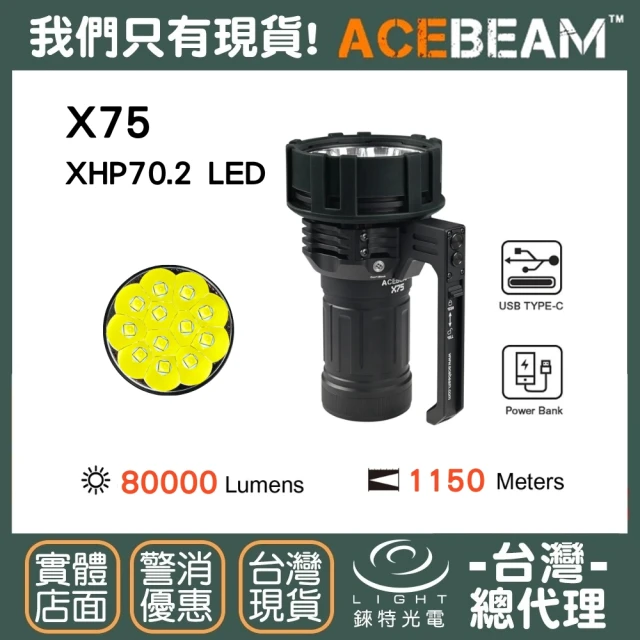 【ACEBEAM】錸特光電 X75 80000流明(1150米射程 CREE XHP70.2 LED 超遠射 強光高亮 手電筒 探照燈)