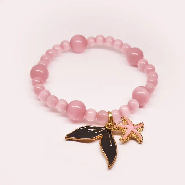 【MU LIFE 荒木雕塑藝品】星月甜蜜海洋美人魚-閃耀粉色貓眼石(貓眼石)