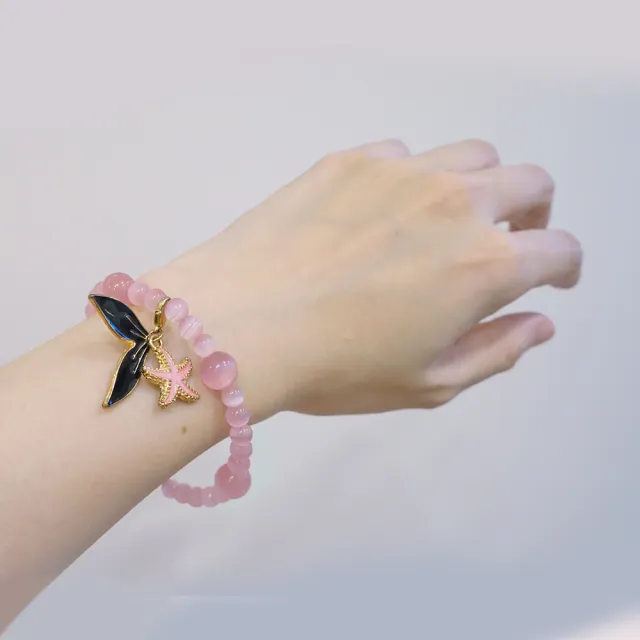 【MU LIFE 荒木雕塑藝品】星月甜蜜海洋美人魚-閃耀粉色貓眼石(貓眼石)