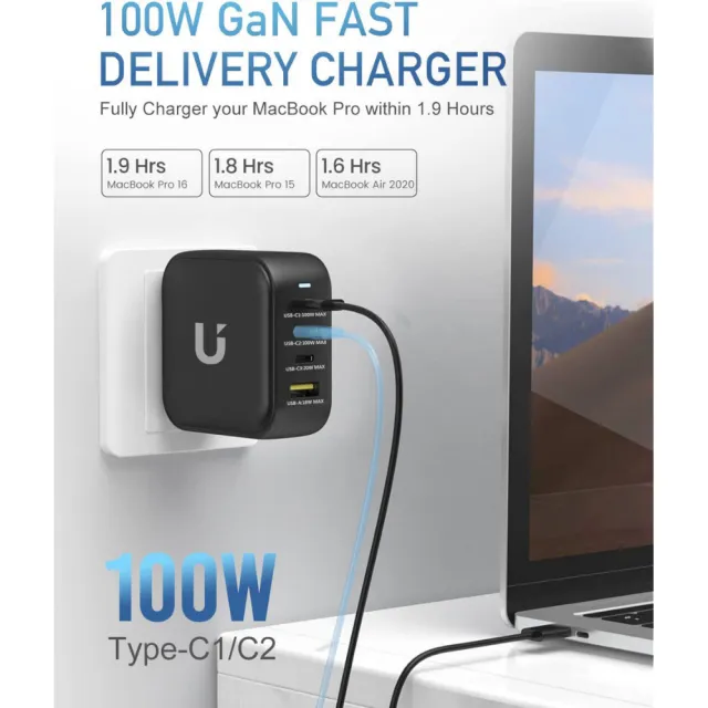 UKKO GaN 100W 氮化鎵急速充電器(GaN USB-C/USB 3C1A PD快充)