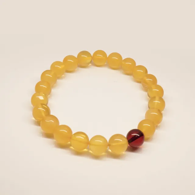 【MU LIFE 荒木雕塑藝品】星月金耀手珠鍊-冰透天然琥珀蜜蠟(琥珀/蜜蠟)
