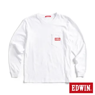【EDWIN】男裝 口袋BOX LOGO長袖T恤(白色)