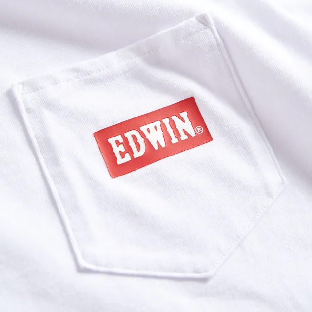 【EDWIN】男裝 口袋BOX LOGO長袖T恤(白色)