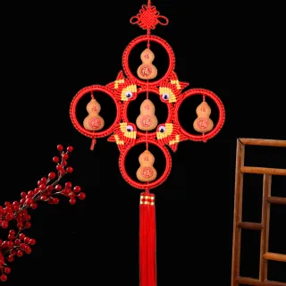【古藝坊】五福臨門 天然葫蘆中國結掛飾