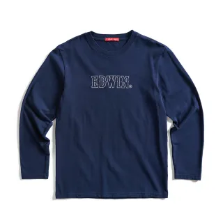 【EDWIN】男裝 仿繡線印花LOGO長袖T恤(丈青色)