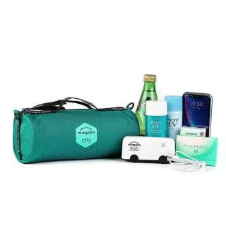 【M Square】字母拉鏈圓筒/收納包 S-湖水藍