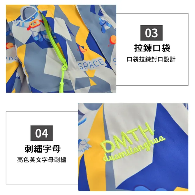 【橘魔法】男童 拚色太空人風衣外套(兩件式可拆 厚外套 衝鋒衣 長袖外套 連帽外套 保暖 大童 親子款)