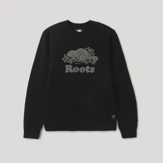 【Roots】Roots 男裝-摩登周間系列 海狸LOGO刷毛布圓領上衣(黑色)