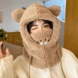 【Emi 艾迷】聖誕禮物 可愛小熊 冬季保暖防風帽子護耳 圍脖 圍巾(聖誕節 冬季 聖誕禮物 交換禮物)