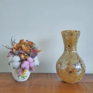 【藍夜水晶】土耳其馬賽克玻璃花瓶(擺件 裝飾品 花器 琥珀)