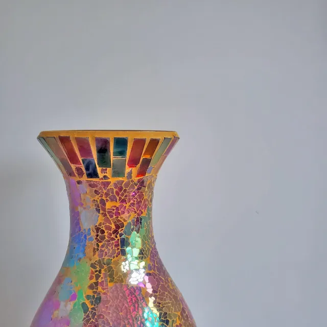 【藍夜水晶】土耳其馬賽克玻璃花瓶(擺件 裝飾品 花器 繽紛彩虹)