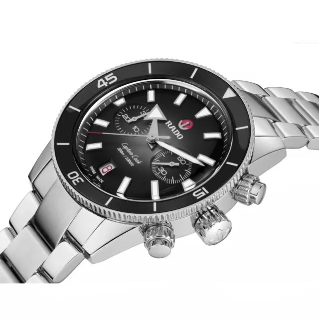 【Rado 雷達表】Captain Cook 庫克船長防水300米機械錶-黑43mm R05(R32145158 附黑織物錶帶和皮錶帶各一)