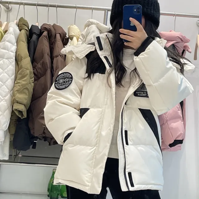 【巴黎精品】現貨+預購 真羽絨90%白鴨絨羽絨外套羽絨衣夾克(連帽拼色工裝短款男保暖女外套4色p1ah19 5P)